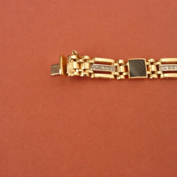 Unisex 14K gold, onyx and diamond bracelet